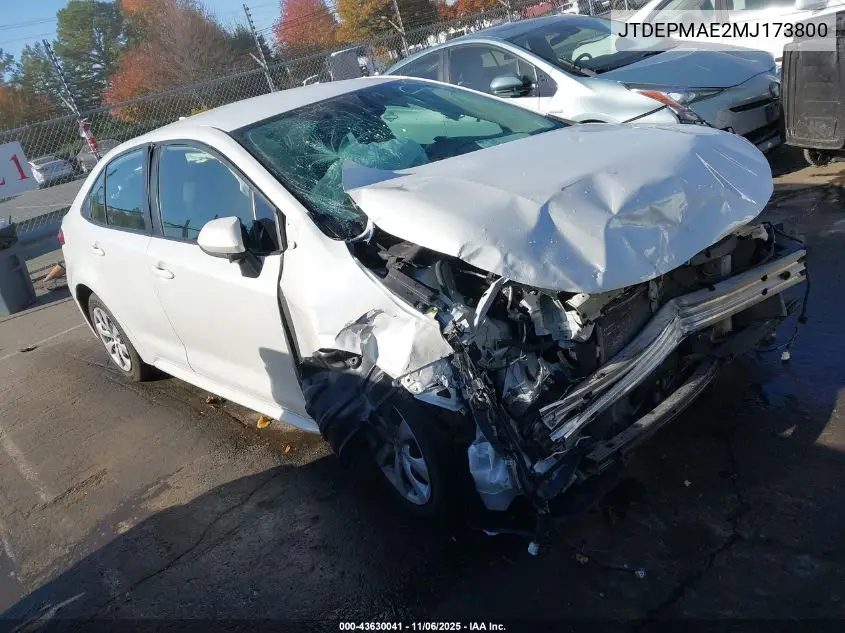 JTDEPMAE2MJ173800 2021 Toyota Corolla Le