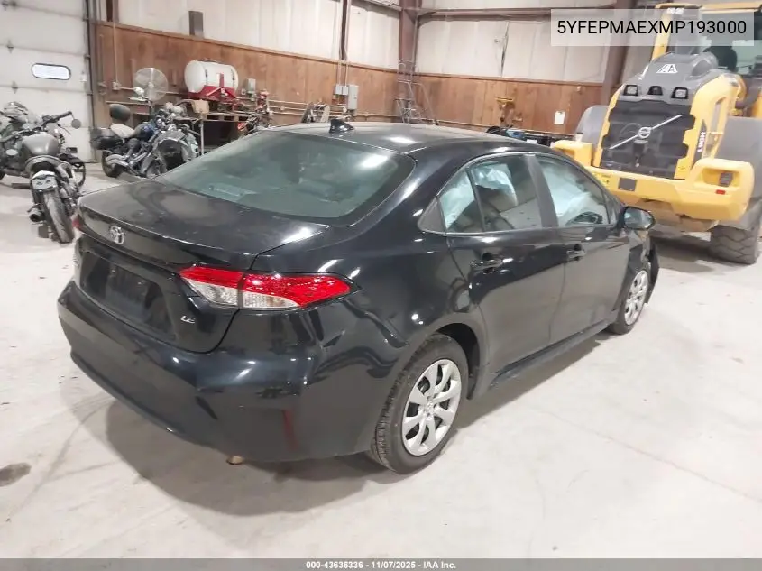 5YFEPMAEXMP193000 2021 Toyota Corolla Le