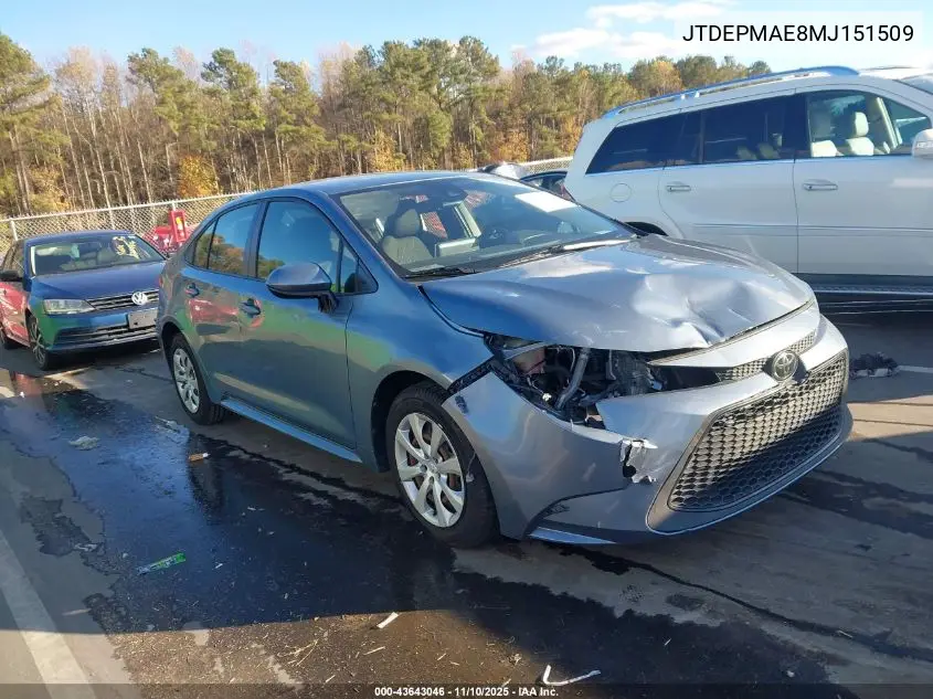 JTDEPMAE8MJ151509 2021 Toyota Corolla Le