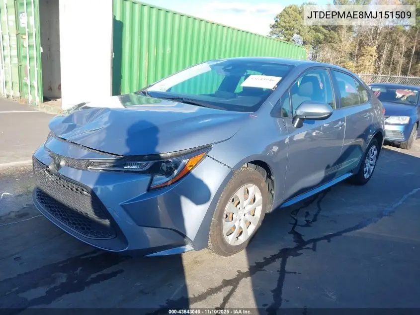 JTDEPMAE8MJ151509 2021 Toyota Corolla Le