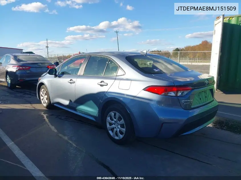 JTDEPMAE8MJ151509 2021 Toyota Corolla Le