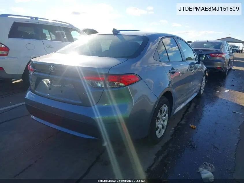 JTDEPMAE8MJ151509 2021 Toyota Corolla Le