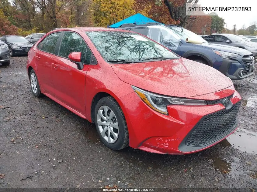 5YFEPMAE8MP232893 2021 Toyota Corolla Le