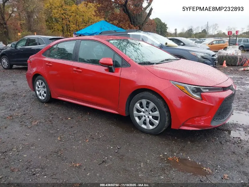5YFEPMAE8MP232893 2021 Toyota Corolla Le