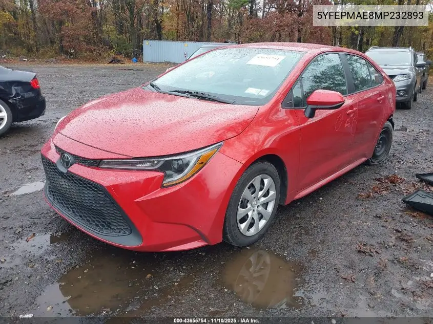 5YFEPMAE8MP232893 2021 Toyota Corolla Le