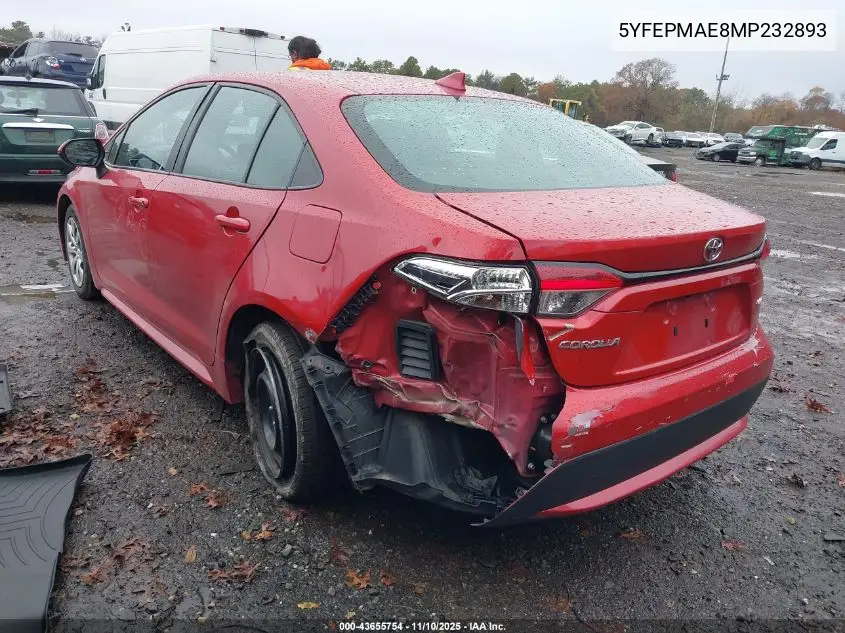 5YFEPMAE8MP232893 2021 Toyota Corolla Le