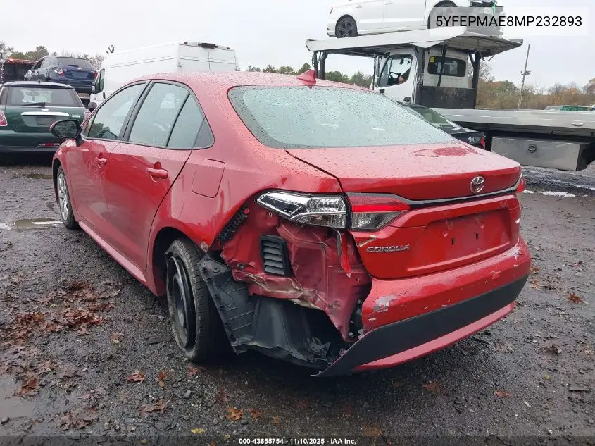 5YFEPMAE8MP232893 2021 Toyota Corolla Le