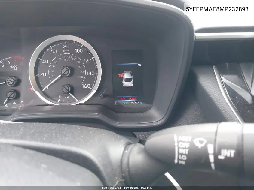 5YFEPMAE8MP232893 2021 Toyota Corolla Le
