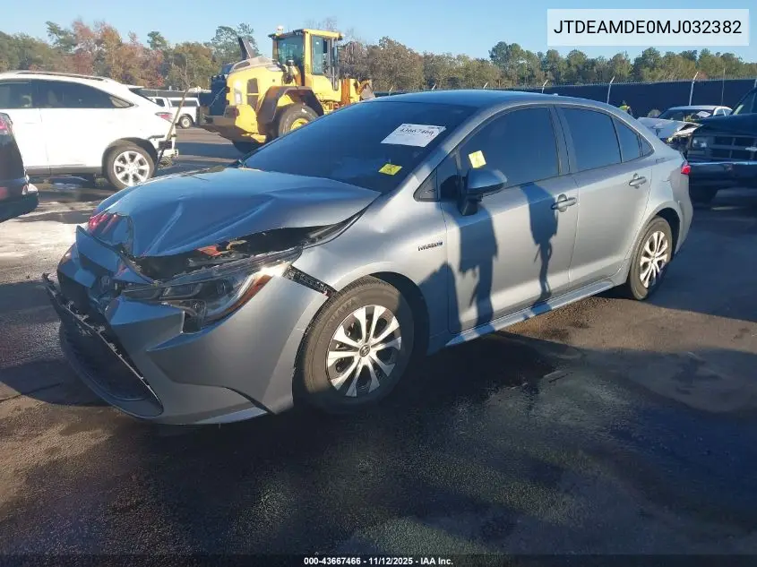 JTDEAMDE0MJ032382 2021 Toyota Corolla Hybrid Le