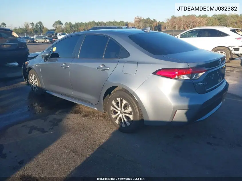 JTDEAMDE0MJ032382 2021 Toyota Corolla Hybrid Le