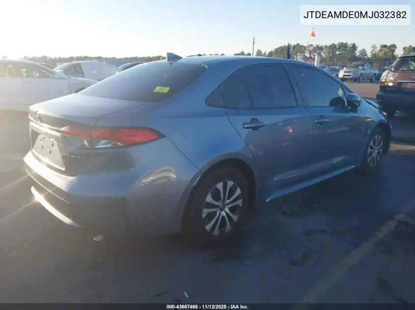 JTDEAMDE0MJ032382 2021 Toyota Corolla Hybrid Le