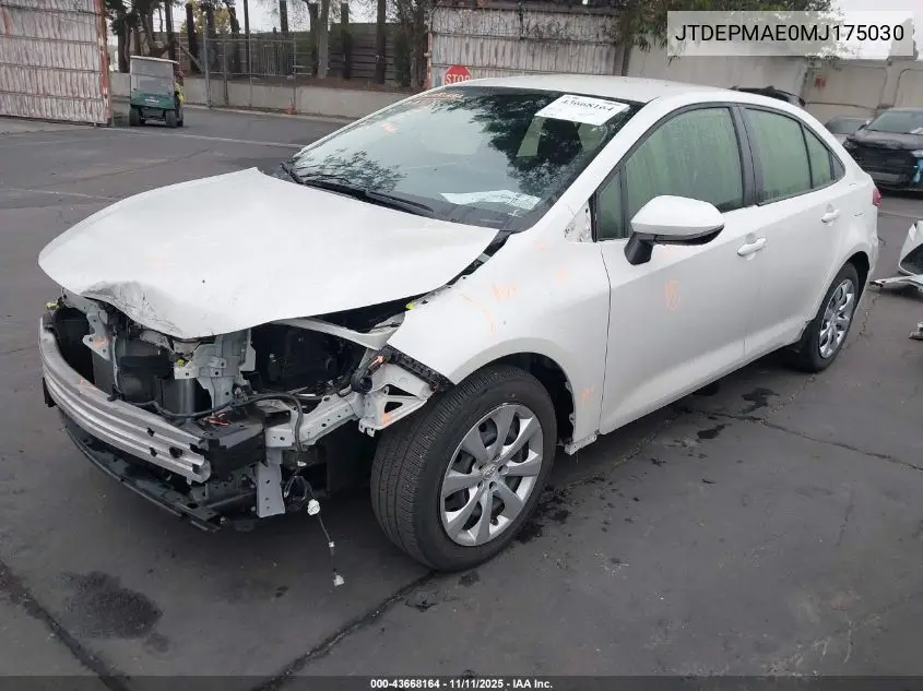 JTDEPMAE0MJ175030 2021 Toyota Corolla Le