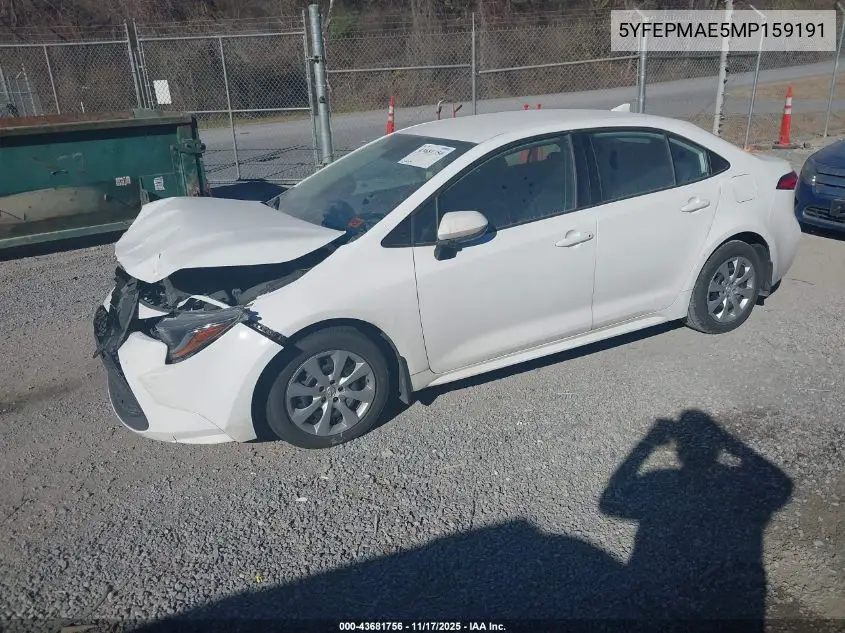 5YFEPMAE5MP159191 2021 Toyota Corolla Le