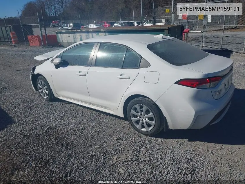 5YFEPMAE5MP159191 2021 Toyota Corolla Le
