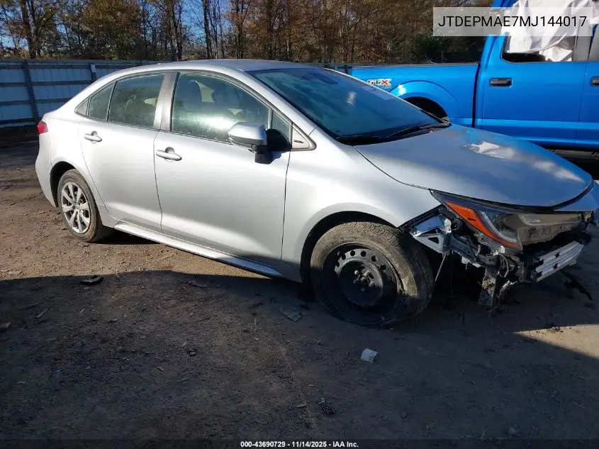 JTDEPMAE7MJ144017 2021 Toyota Corolla Le