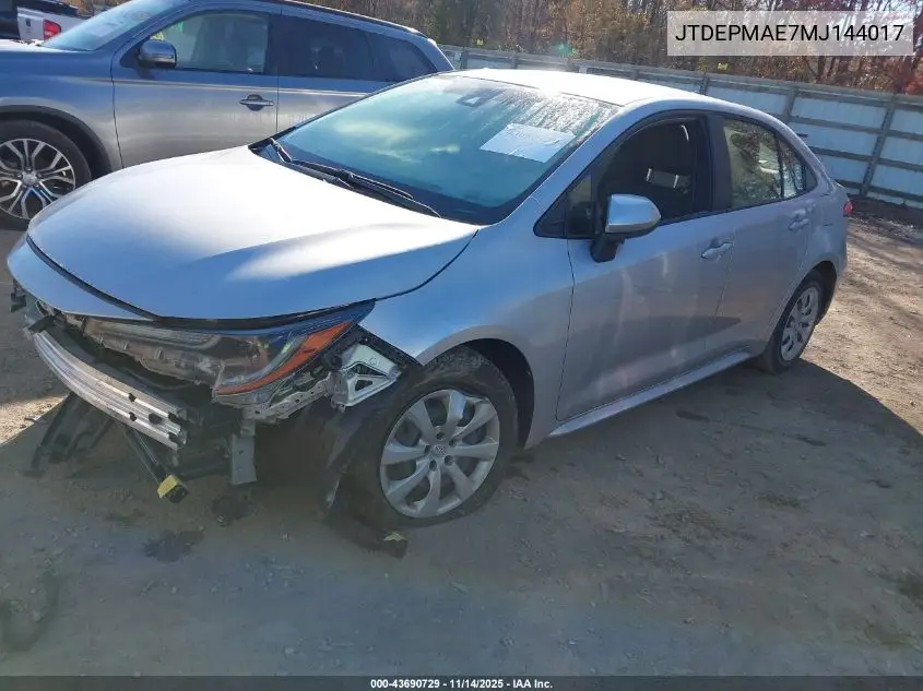 JTDEPMAE7MJ144017 2021 Toyota Corolla Le