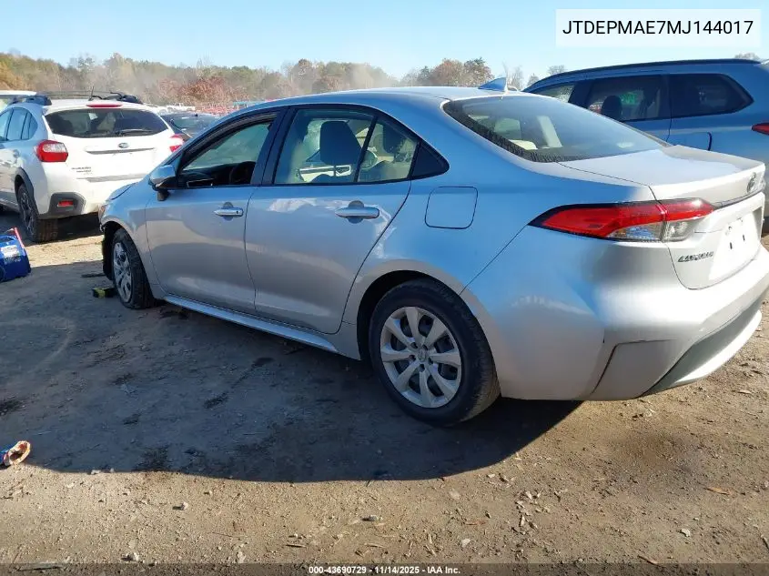 JTDEPMAE7MJ144017 2021 Toyota Corolla Le