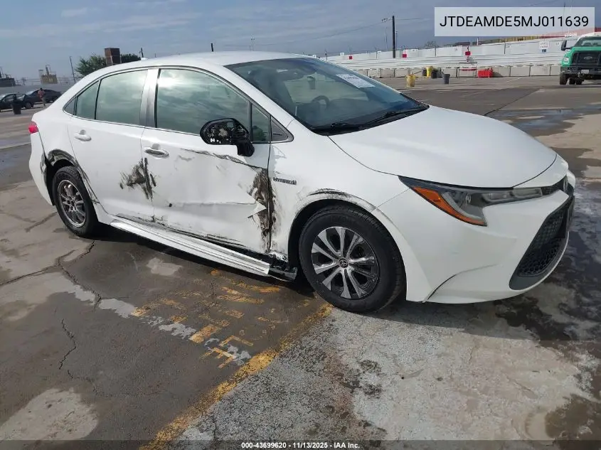 JTDEAMDE5MJ011639 2021 Toyota Corolla Hybrid Le
