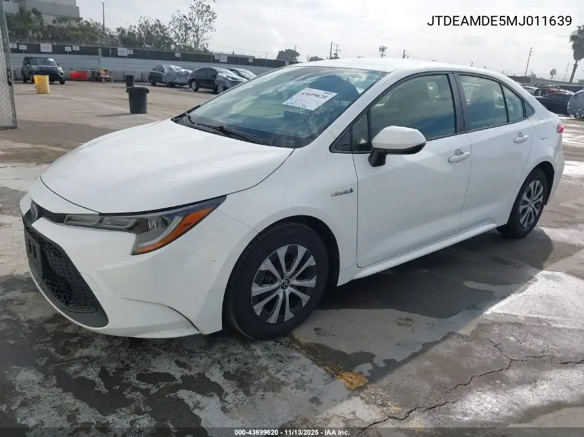 JTDEAMDE5MJ011639 2021 Toyota Corolla Hybrid Le
