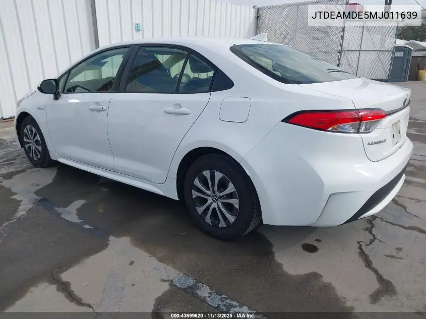 JTDEAMDE5MJ011639 2021 Toyota Corolla Hybrid Le
