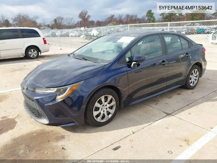5YFEPMAE4MP153642 2021 Toyota Corolla Le