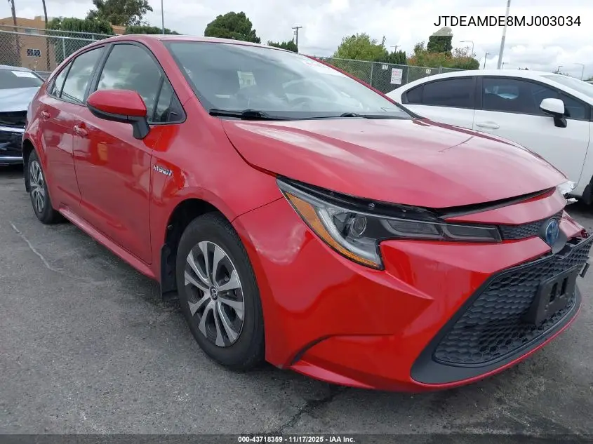 JTDEAMDE8MJ003034 2021 Toyota Corolla Hybrid Le