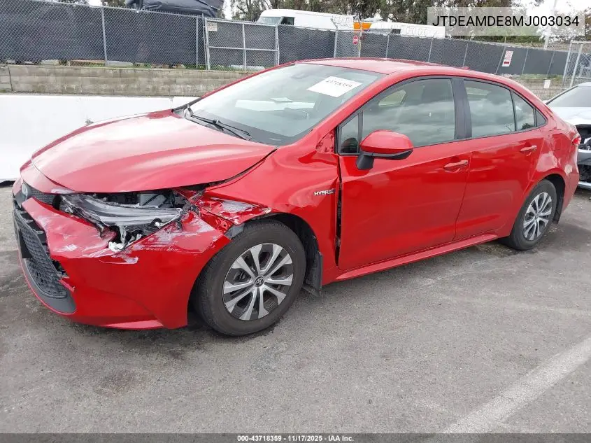 JTDEAMDE8MJ003034 2021 Toyota Corolla Hybrid Le