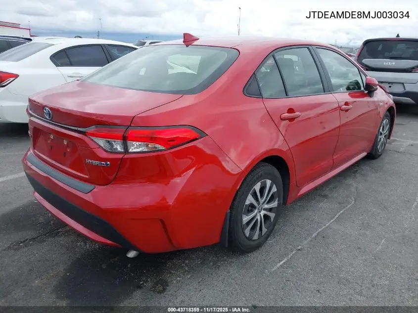 JTDEAMDE8MJ003034 2021 Toyota Corolla Hybrid Le