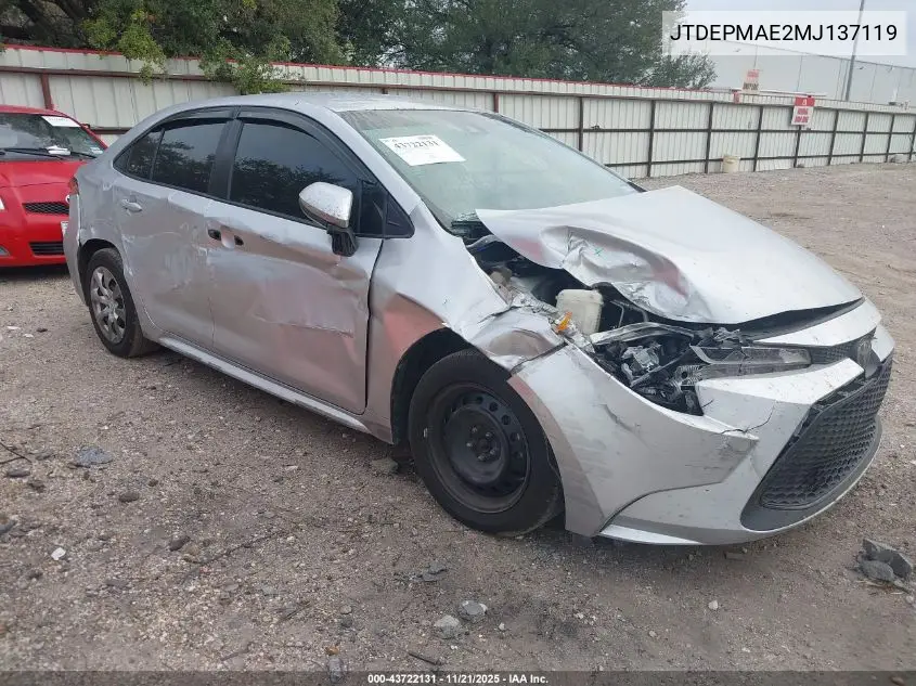 JTDEPMAE2MJ137119 2021 Toyota Corolla Le