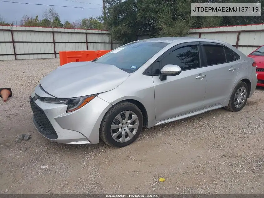 JTDEPMAE2MJ137119 2021 Toyota Corolla Le