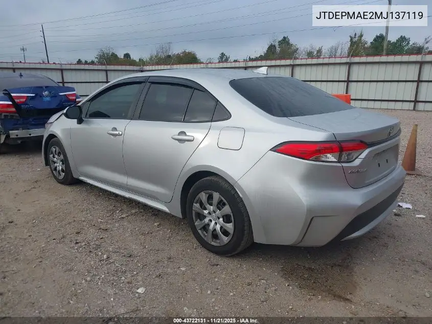 JTDEPMAE2MJ137119 2021 Toyota Corolla Le