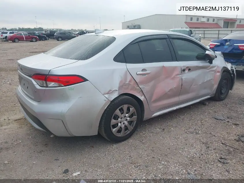 JTDEPMAE2MJ137119 2021 Toyota Corolla Le