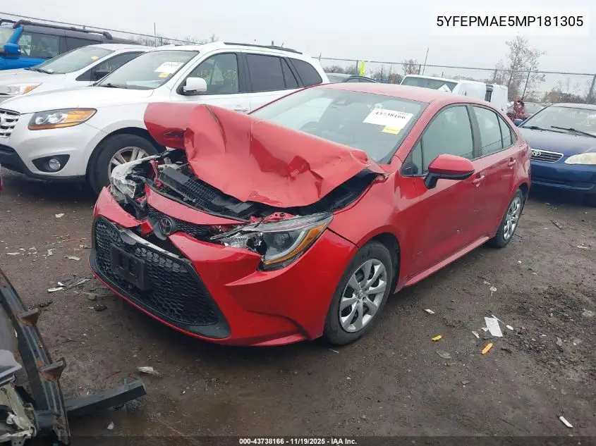 5YFEPMAE5MP181305 2021 Toyota Corolla Le