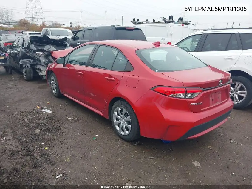 5YFEPMAE5MP181305 2021 Toyota Corolla Le