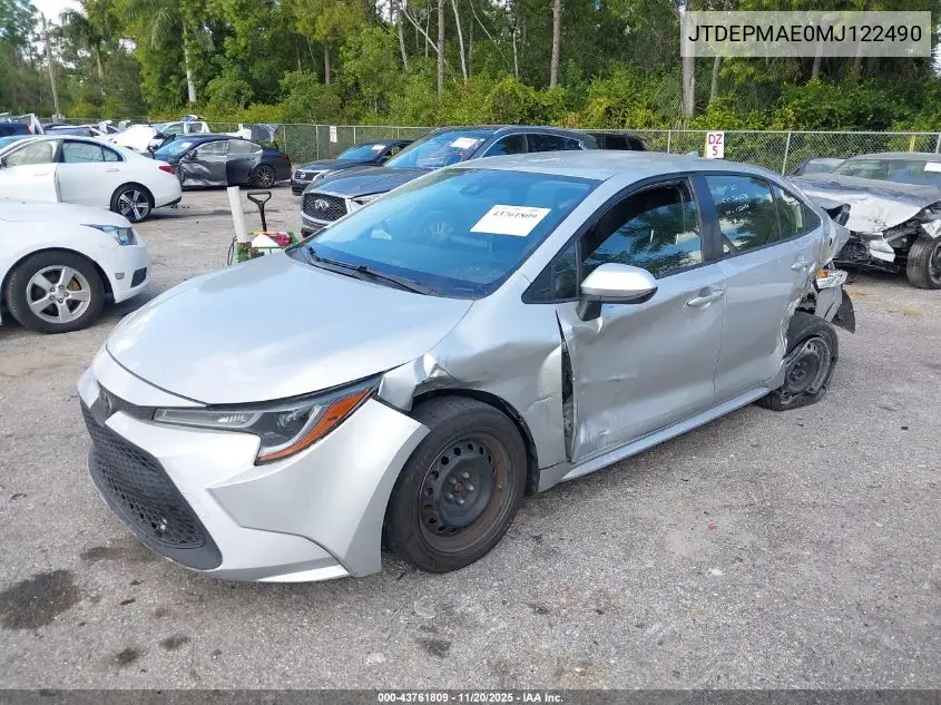 JTDEPMAE0MJ122490 2021 Toyota Corolla Le