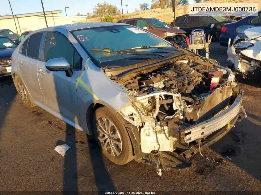 JTDEAMDE3MJ000736 2021 Toyota Corolla Hybrid Le