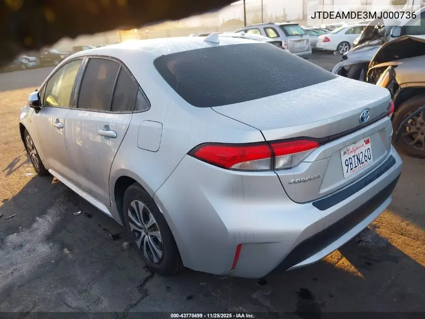JTDEAMDE3MJ000736 2021 Toyota Corolla Hybrid Le