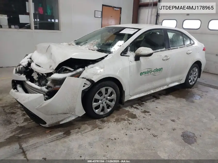 JTDEPMAE4MJ178965 2021 Toyota Corolla Le