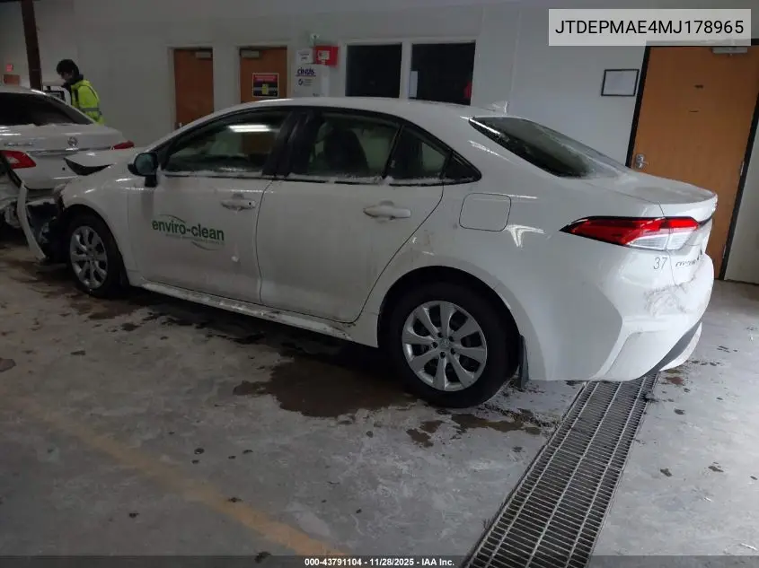JTDEPMAE4MJ178965 2021 Toyota Corolla Le