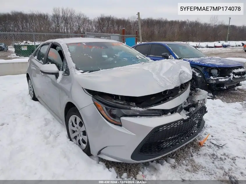 5YFEPMAE7MP174078 2021 Toyota Corolla Le