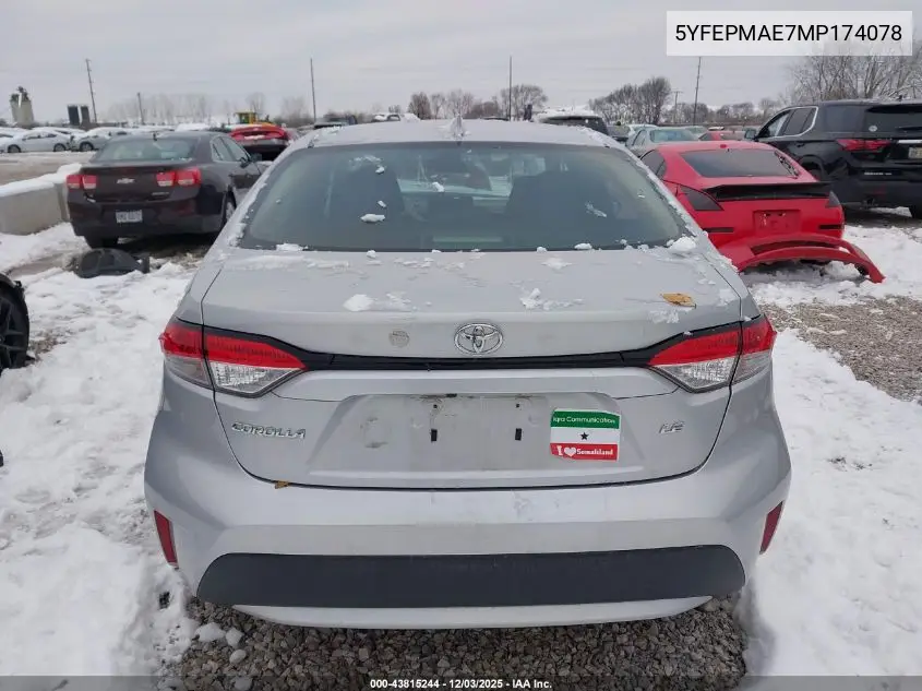 5YFEPMAE7MP174078 2021 Toyota Corolla Le