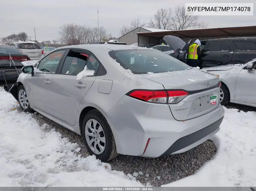 5YFEPMAE7MP174078 2021 Toyota Corolla Le
