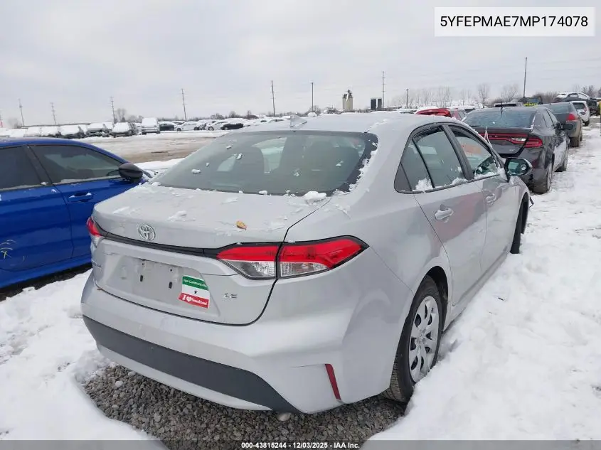 5YFEPMAE7MP174078 2021 Toyota Corolla Le