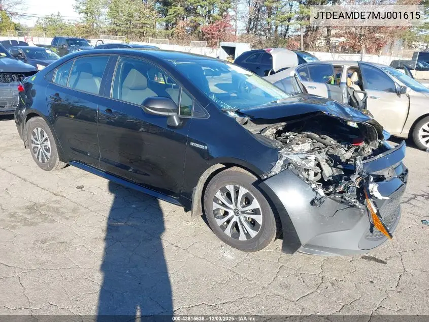 JTDEAMDE7MJ001615 2021 Toyota Corolla Hybrid Le