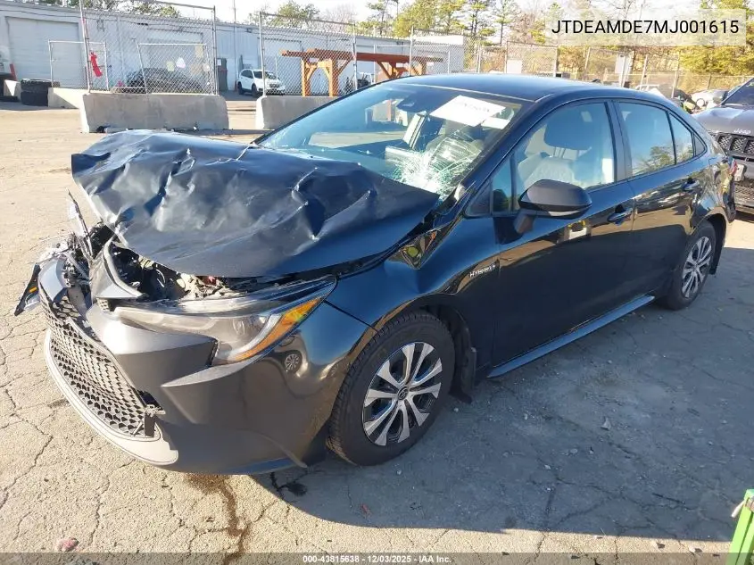 JTDEAMDE7MJ001615 2021 Toyota Corolla Hybrid Le