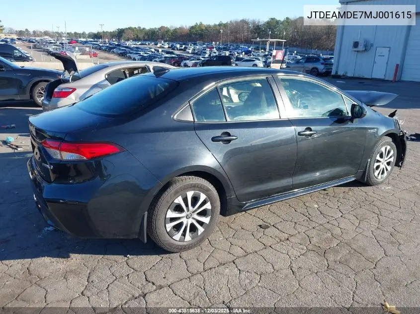 JTDEAMDE7MJ001615 2021 Toyota Corolla Hybrid Le