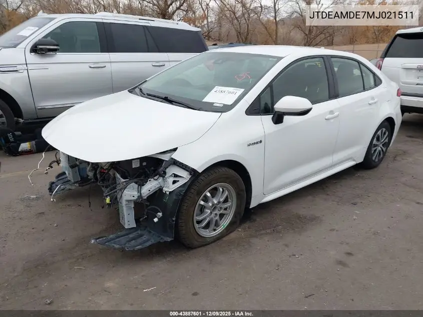 JTDEAMDE7MJ021511 2021 Toyota Corolla Hybrid Le