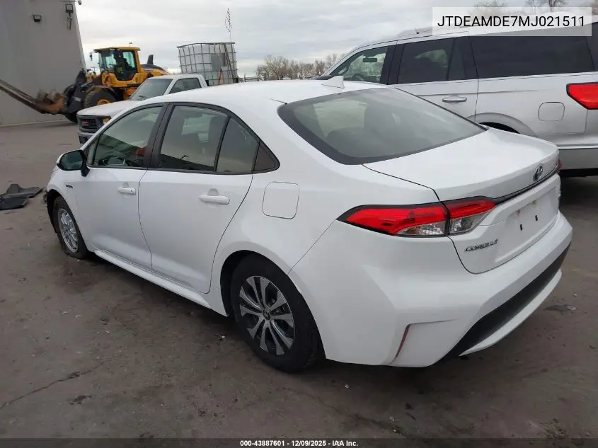 JTDEAMDE7MJ021511 2021 Toyota Corolla Hybrid Le