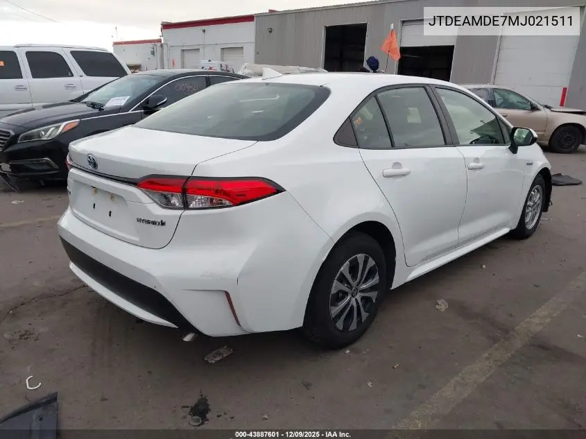 JTDEAMDE7MJ021511 2021 Toyota Corolla Hybrid Le