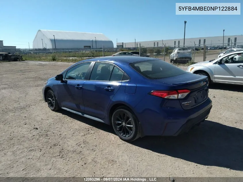 2022 Toyota Corolla Se VIN: 5YFB4MBE0NP122884 Lot: 12093296